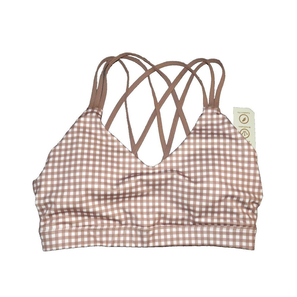 LA+Image Cute Gingham Padded Strappy Back Sports Bra Size Large